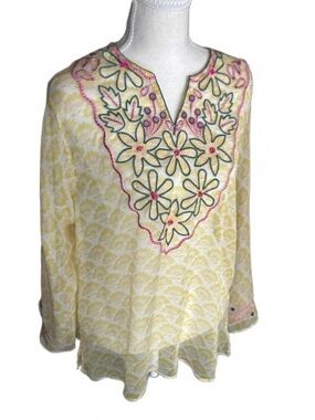 NWT Sheer ETHNC Boho Embroidered Top Shirt Blouse Tunic Boho Beaded Floral